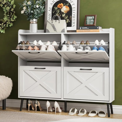 Freestanding Shoe Cabinet - 4 Flip Drawers, 5 Sturdy Legs