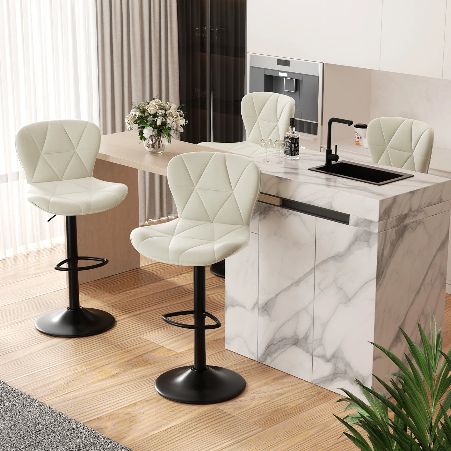 Modern Adjustable Bar Stools - Set of 2 with Soft Cushion